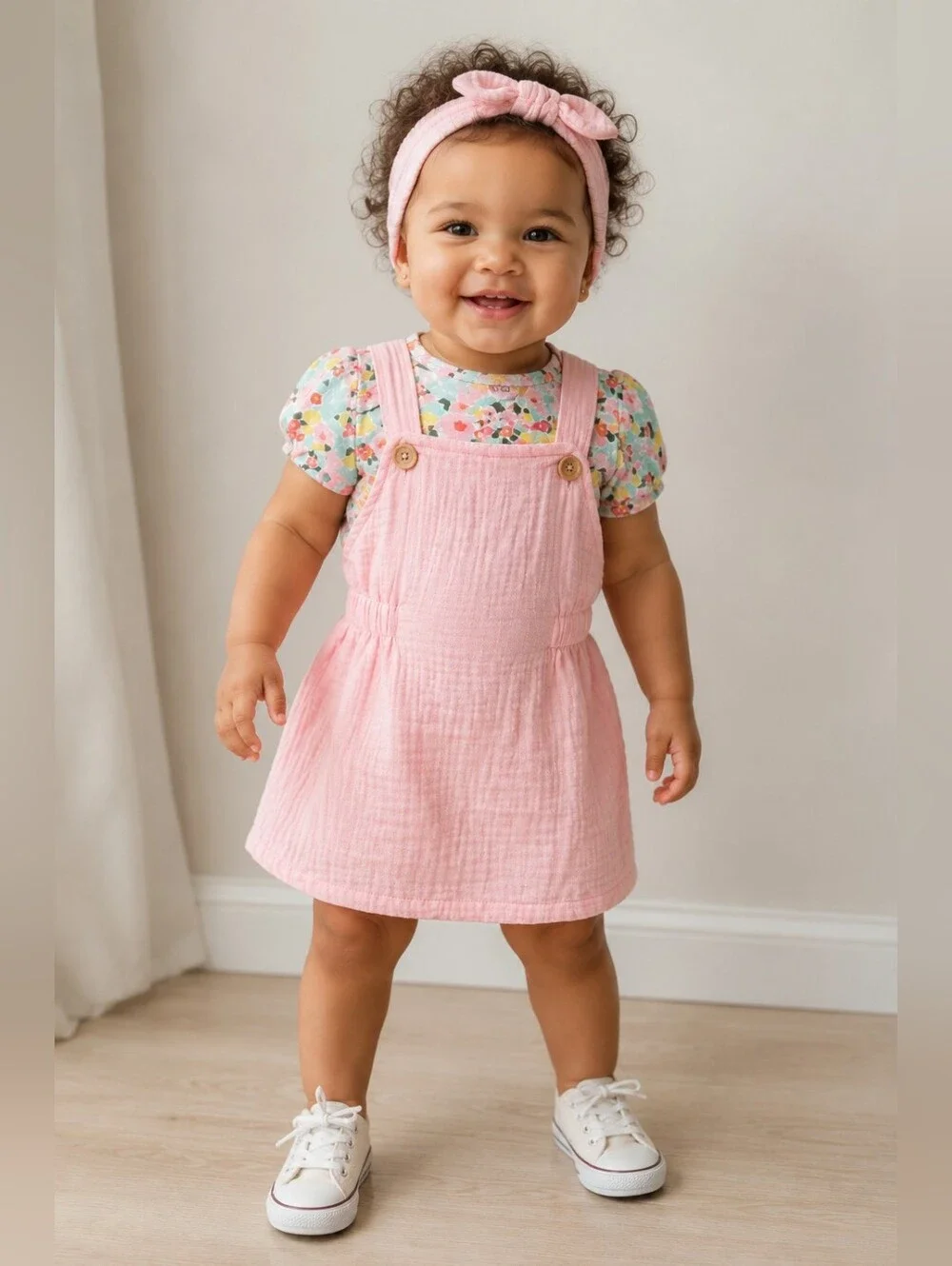 BearPaw Pink Floral Dress & Matching Headband Set